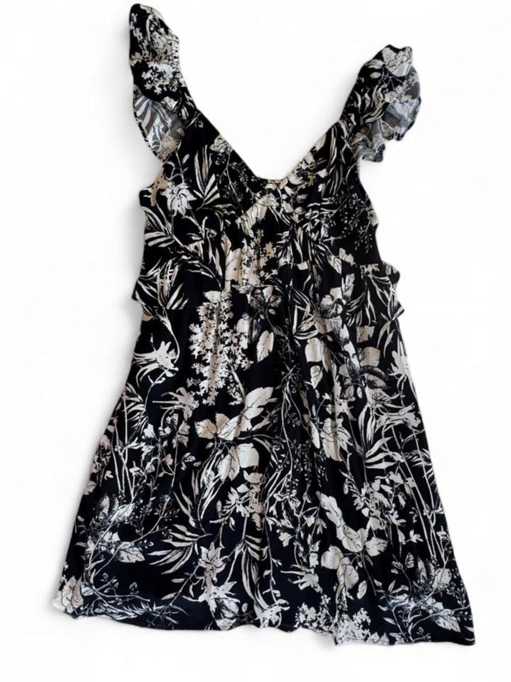 NWT Illa Illa Black Cream Botanical Floral Mini Sundress Size L Wedding Guest